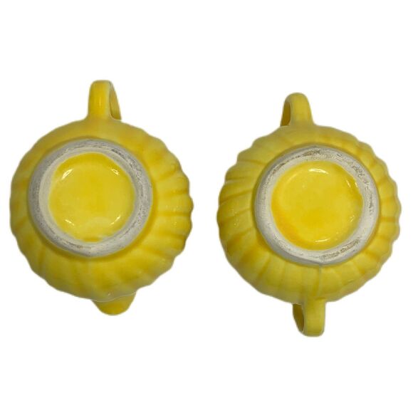 Vintage Ribbed Cream Sugar Bowl Set Pitcher Cottagecore Shabby Decor Mid Century - Picture 5 of 6